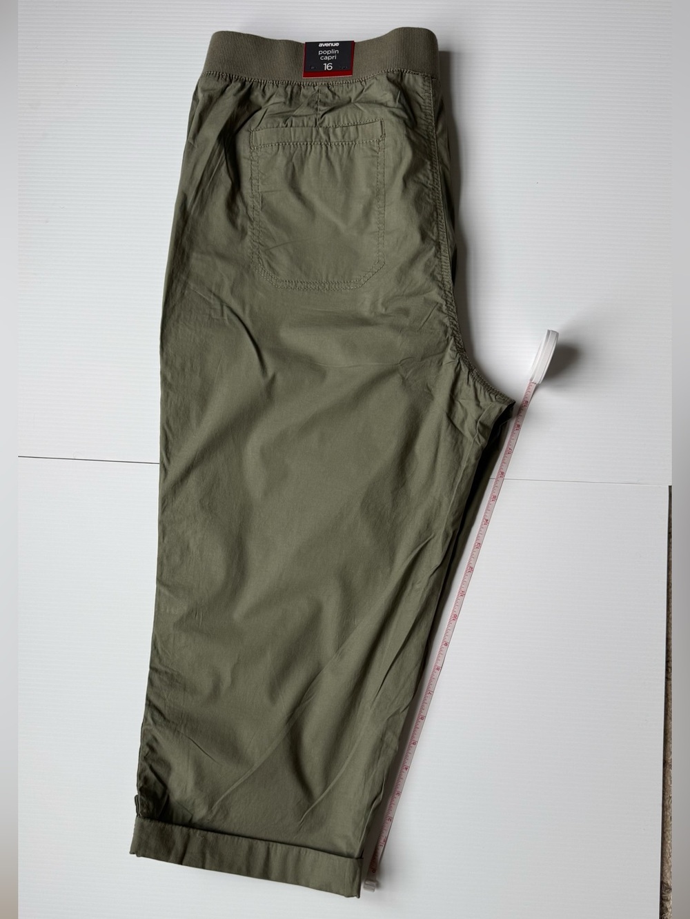 Avenue Poplin Pull-On Capri Pants In Olive - Picture 8 of 9